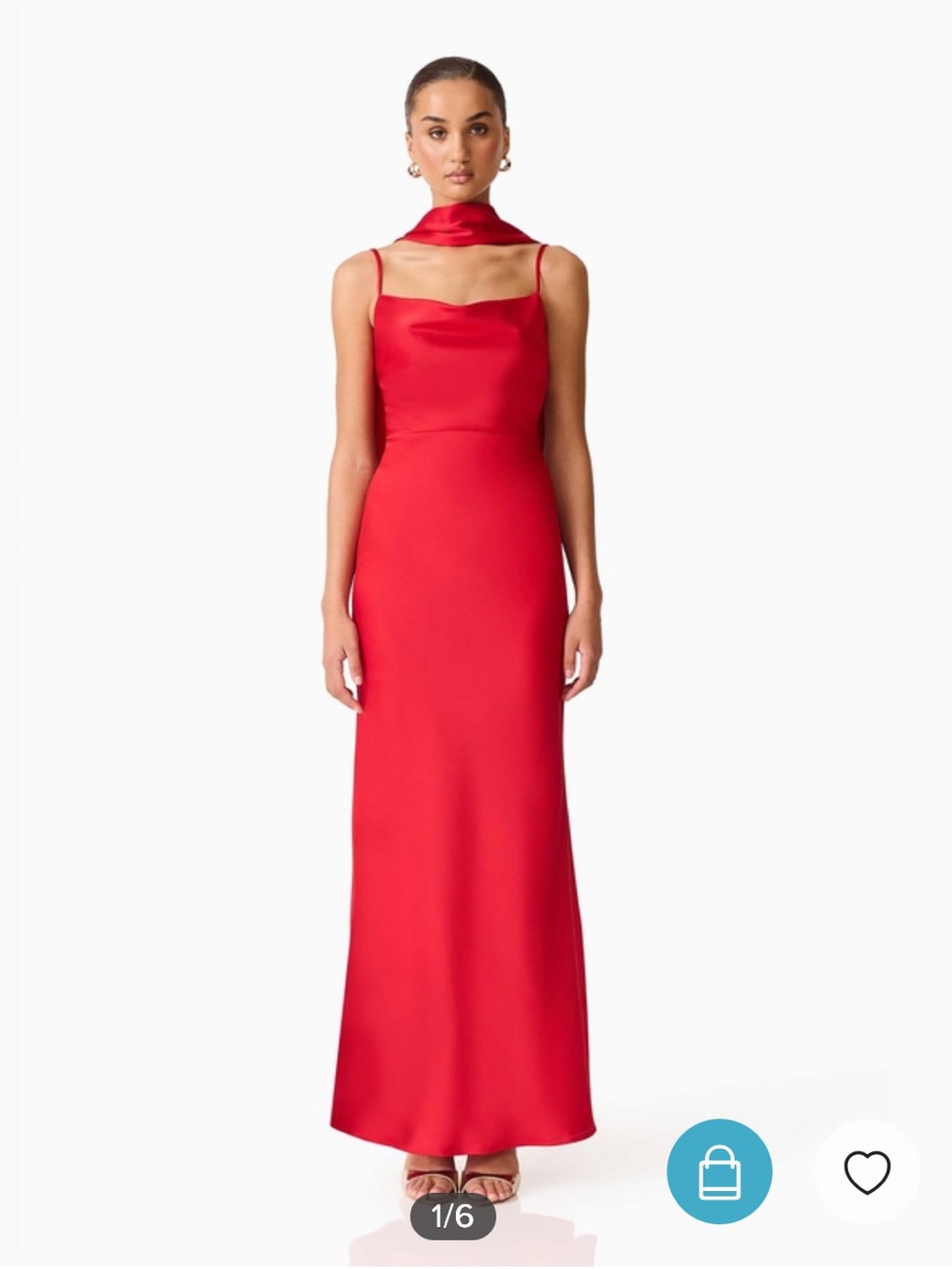 elliatt jacinta red cowl neck satin draped scarf neck long maxi gown dress small